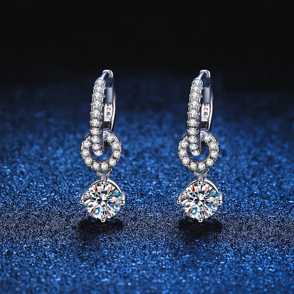 925 Silver Genuine Moissanite Diamond Drop Earrings