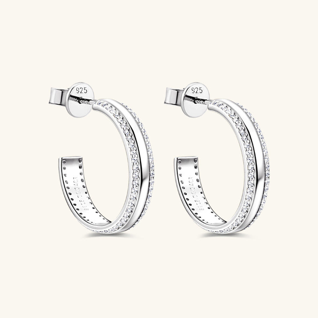 925 Sterling Silver Inlaid Moissanite C-Hoop Earrings - Rosa Apparel